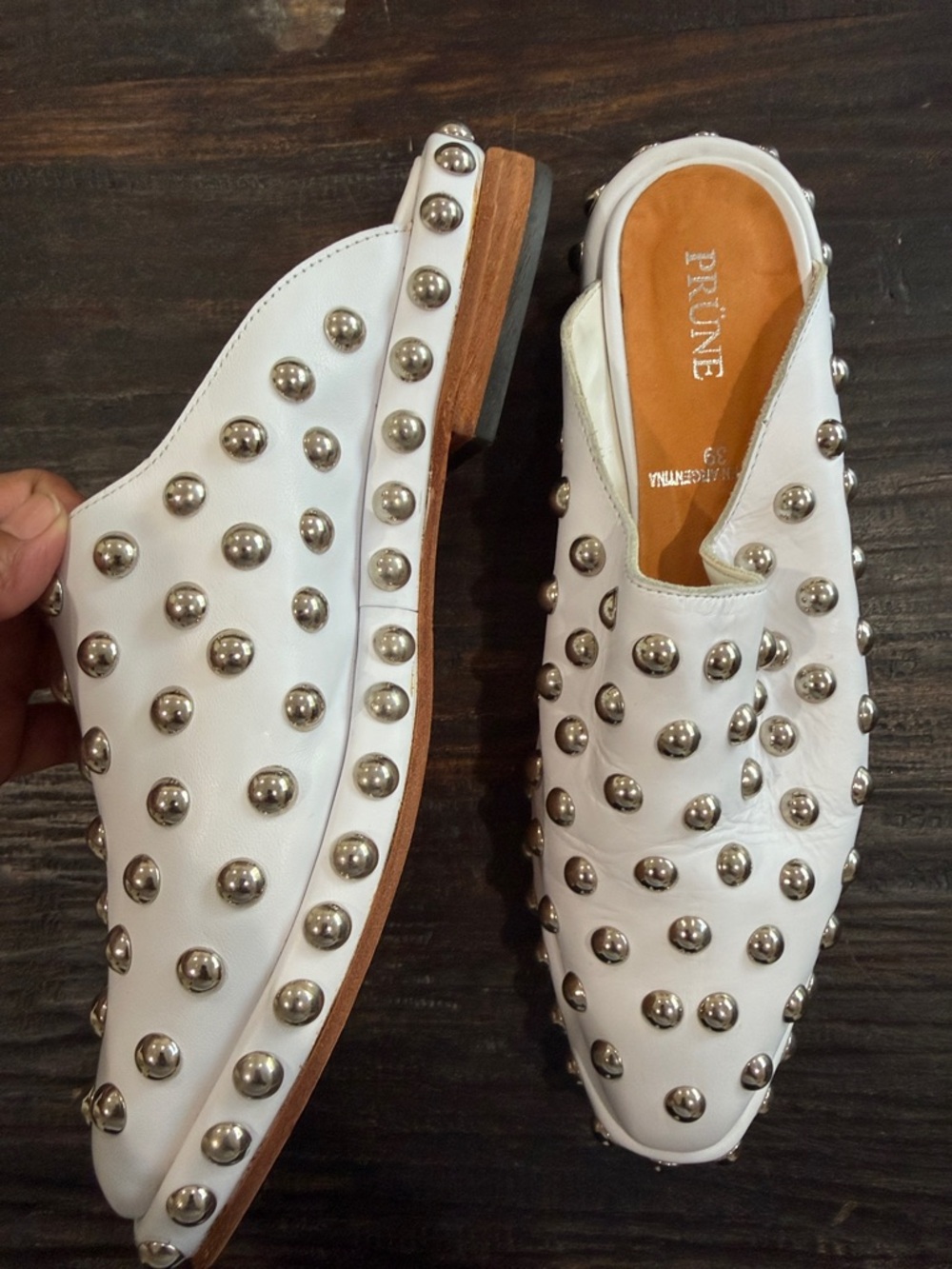 PRÜNE White Studded Slip-On Mules size 39 - Picture 16 of 16